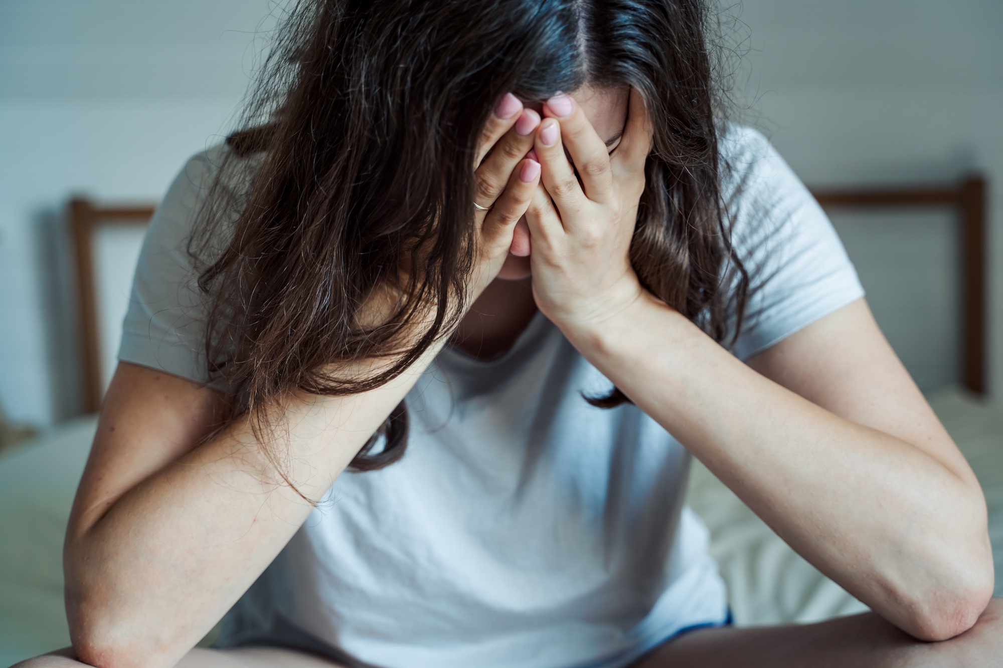 Sad, unhappy woman in depression. Stress, anxiety, tension, psychological problems. Poor mental heal